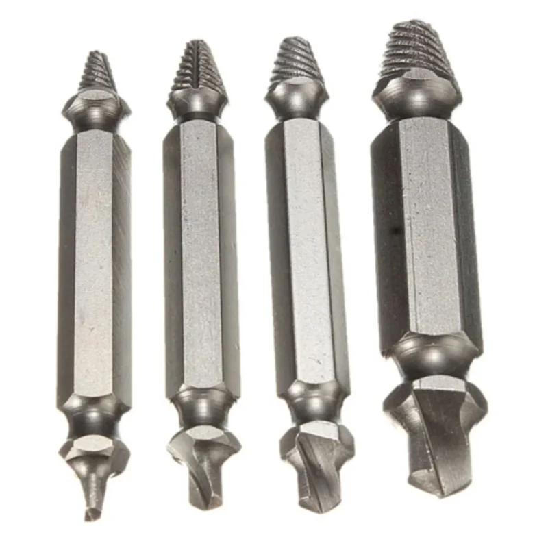 4-Piece Set: DrillPro Double-Sided Damaged Screw Extractors