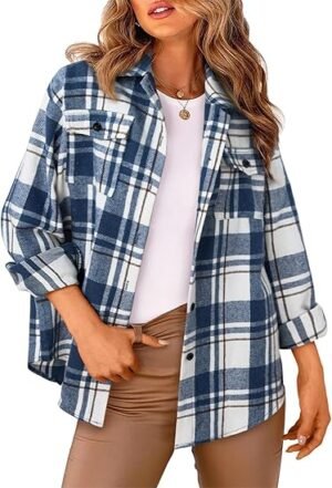 AUTOMET Womens Fall Outfits Fashion Clothes Shackets Flannel Plaid Button Down Long Sleeve Shirts Jackets
