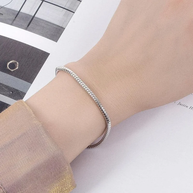 3.5MM Solid 925 Sterling Silver Italian Round Snake Chain Bracelet Made in Italy